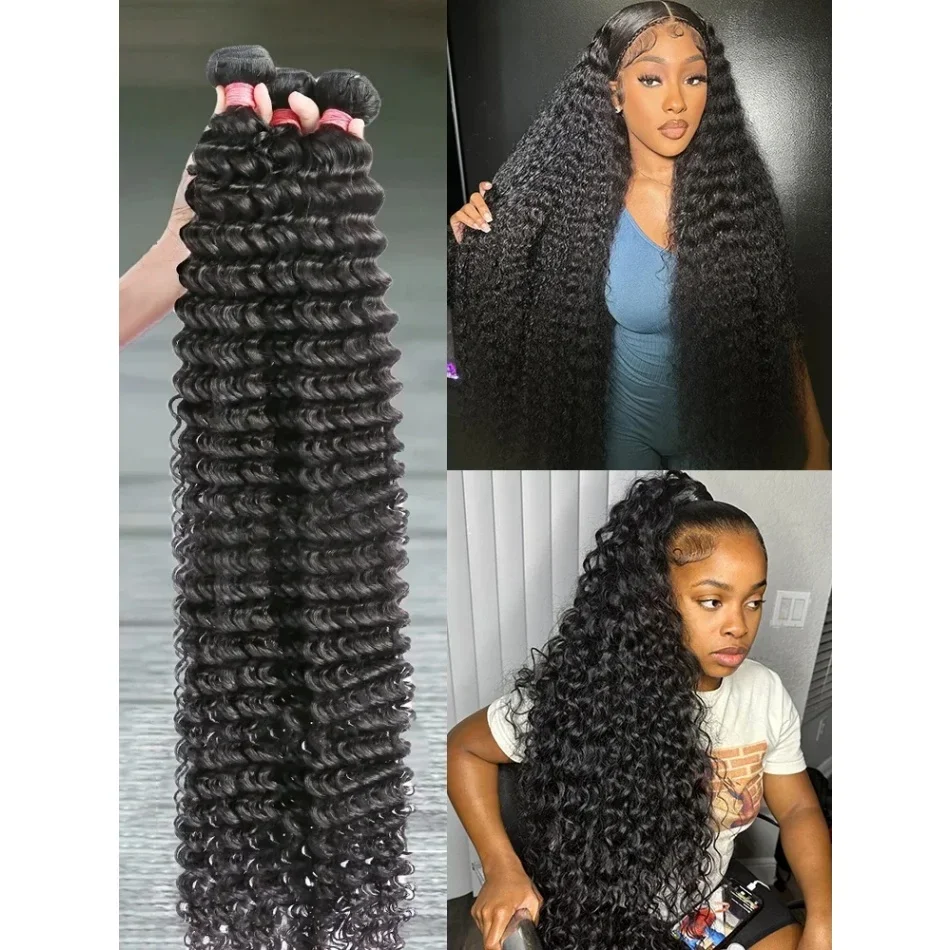 اللون الطبيعي موجة عميقة حزم الشعر البشري الطويل الشعر البرازيلي نسج واحد حزم الشعر البشري غير المجهزة 36 بوصة 1/3/4 قطع