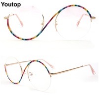 Vintage Half Rim Women Round Glasses Frames for Women Optical Eyeglasses Metal Eyewear Rainbow Prescription Spectacles Oversize