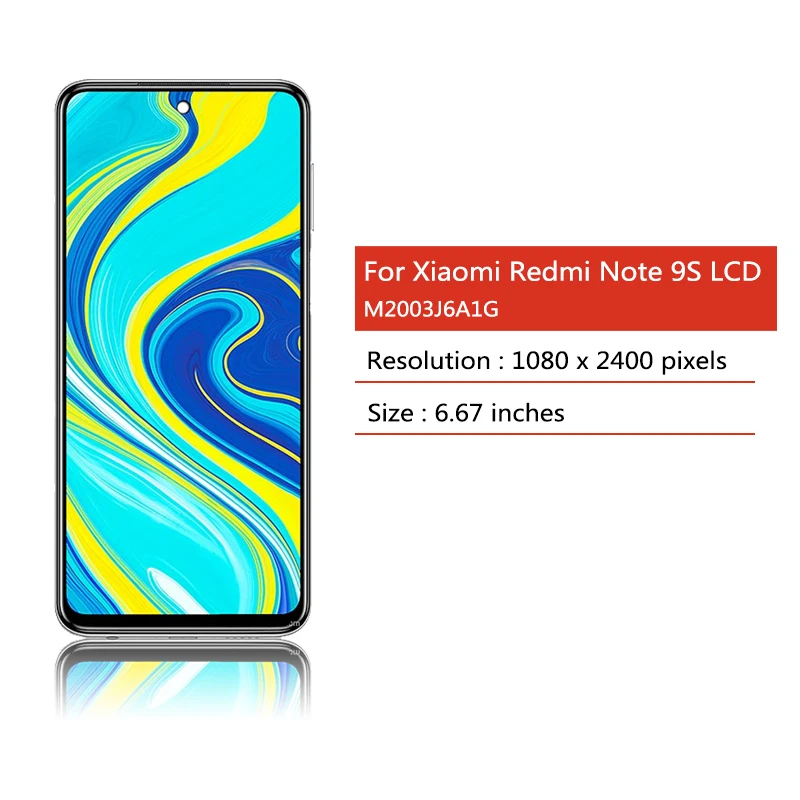 6.67“IPS LCD for Xiaomi Redmi Note 9S M2003J6A1G LCD Display Touch Screen with Frame for Redmi Note 9 Pro M2003J6B2G Screen