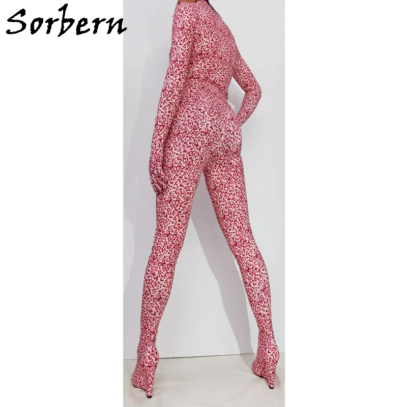 Sorbern Floral Body Suit Streched Catsuit Gloves High Heel Wedge Custom To Thong Bodysuit Jumpsuit Legging Boot