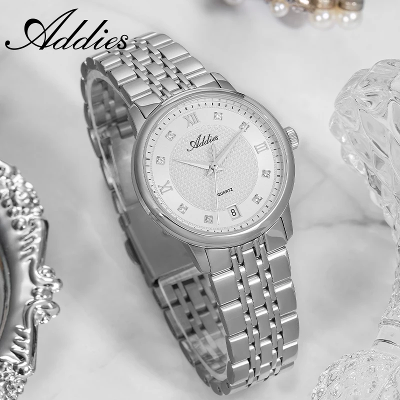 ADDIES Luxury Women's Watches 31mm Sapphire Crystal Quartz Wristwatch Ladies Stainless Steel Bracelet Business Waterproof Watch