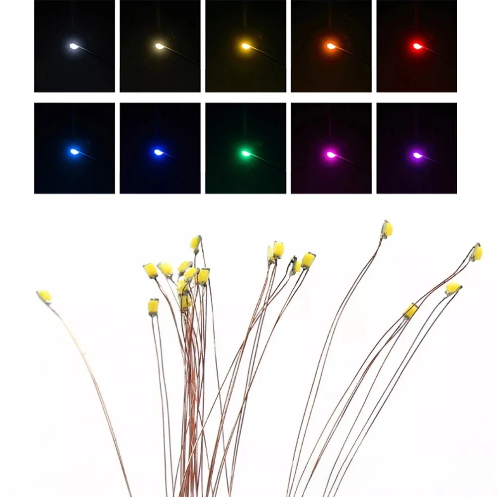 10 pièces/lot 0402 0603 SMD LED pré-câblé Micro lampe à LED 3V 20cm modèle Miniature bricolage lumières scènes ferrées maquettes Kits de construction jouets