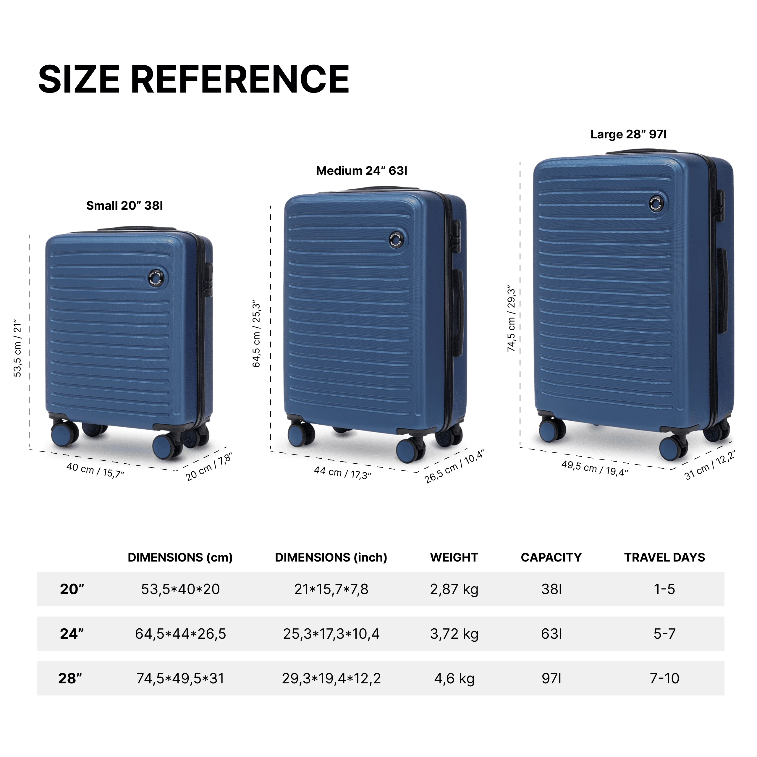 Big Size XXL Suitcase Size about 75x50x30 cm or 64.5x44x26.5 cm or