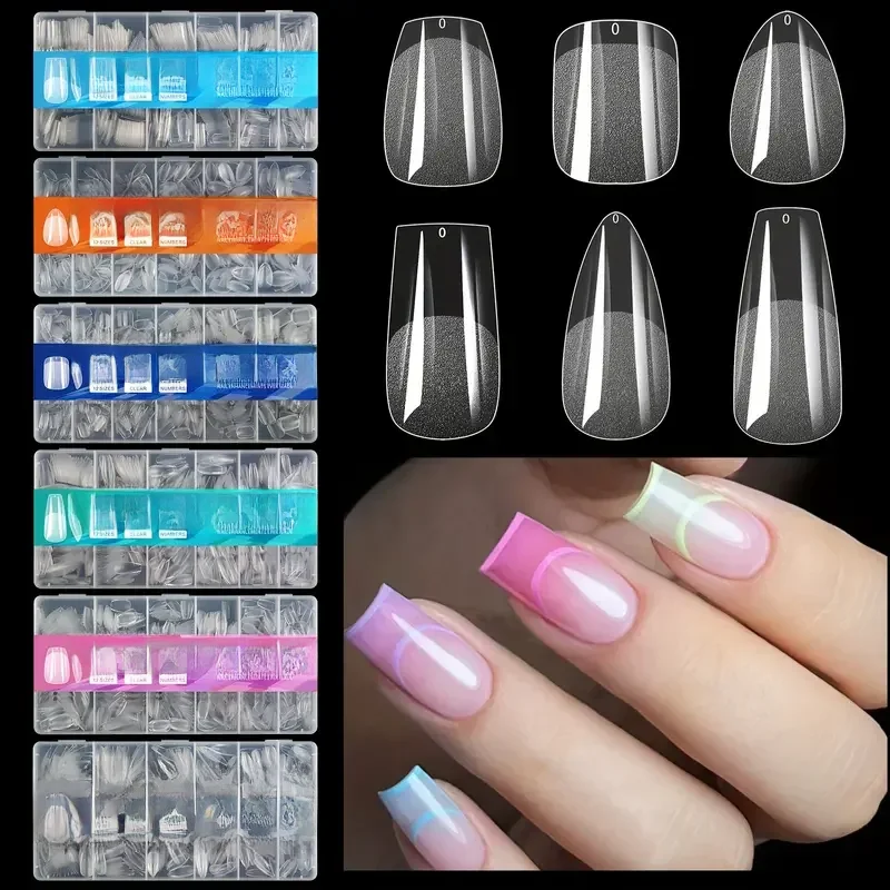 600 pièces pointes d'ongles en Gel souple, pointes d'ongles en acrylique transparent demi-matte pointes de faux ongles pré-forme pour outils de manucure d'extension d'ongle