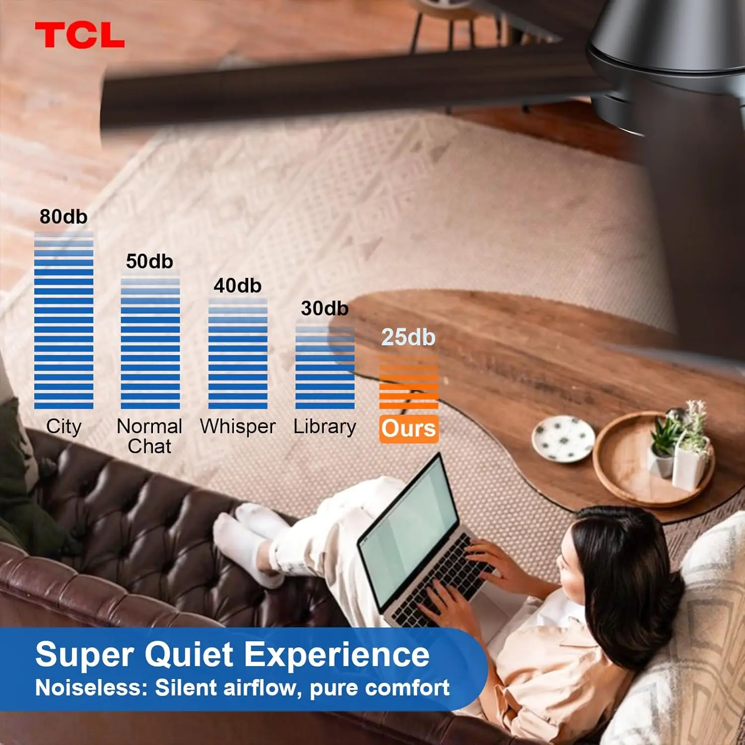 TCL الحديثة الأسود 52 بوصة الذكية LED مروحة السقف مع أضواء 5 شفرات 6 سرعات التحكم عن بعد موتور تيار مباشر لغرفة المعيشة غرفة نوم