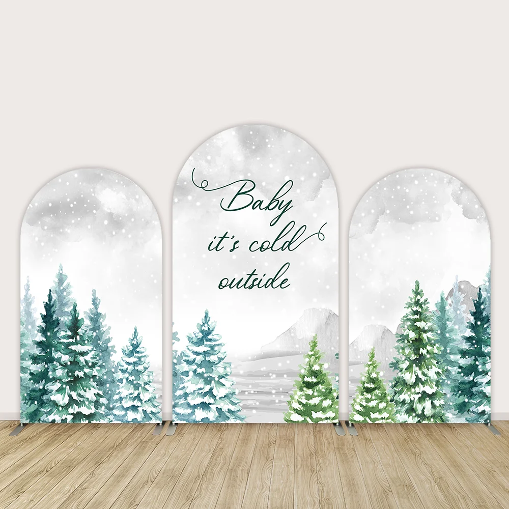 

Snowy Forest Its Cold Outside Baby Shower Arch Backdrop Cover Customize Children Birthday Party Arched Wall Banner Doublesided