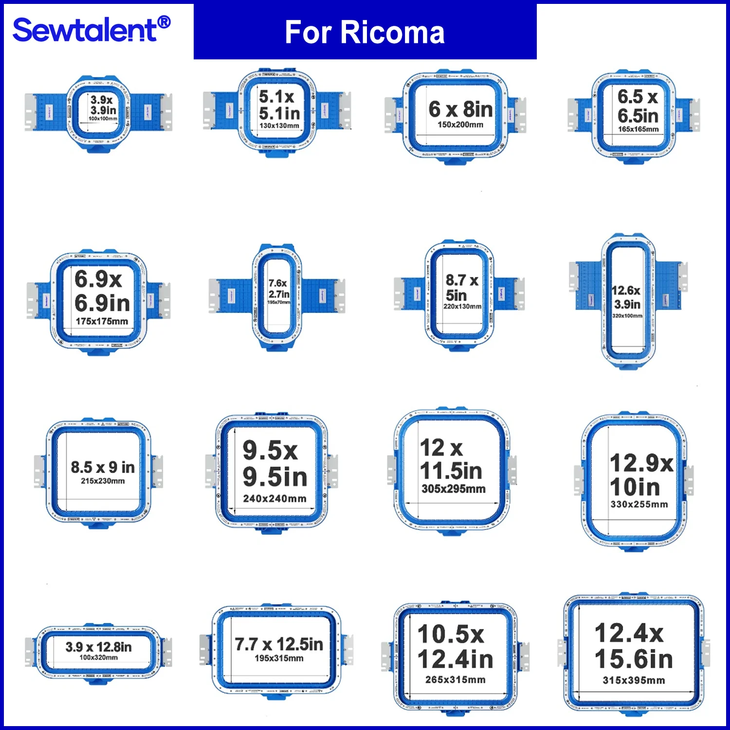 

Ricoma Creator EM1010 MT1501TC RCM SWD MT-1502 CHT-1204/06/08 CH with Sewtalent Magnetic Mighty Hoops Frame Embroidery Hoops