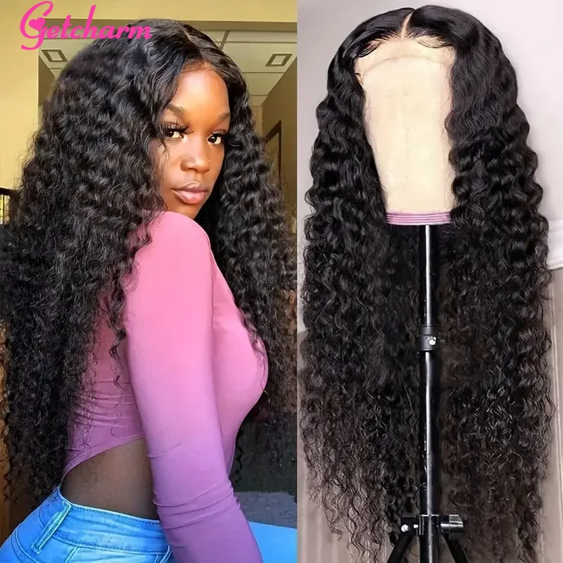 Pelucas de cabello humano de onda profunda para mujeres negras, cabello rizado Remy brasileño, encaje Frontal transparente, 13x4, 13x6