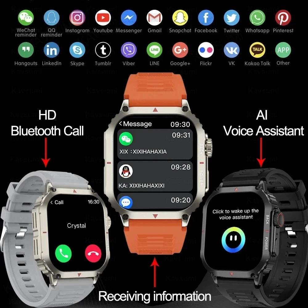 Reloj inteligente con pantalla HD de 1,95 pulgadas para hombre, pulsera resistente al agua con seguimiento de glucosa en sangre, GPS, cargador