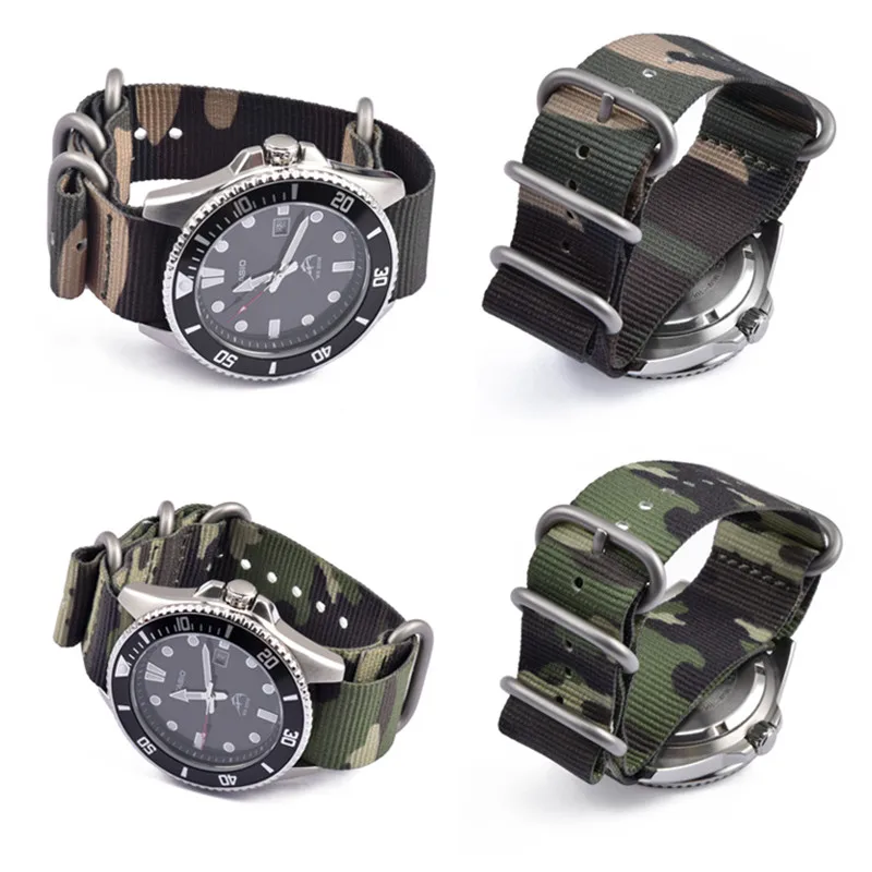 High Quality Camouflage Five Rings Nylon Strap Sports Band 20MM 22MM Casual Men Women Watch Accessories