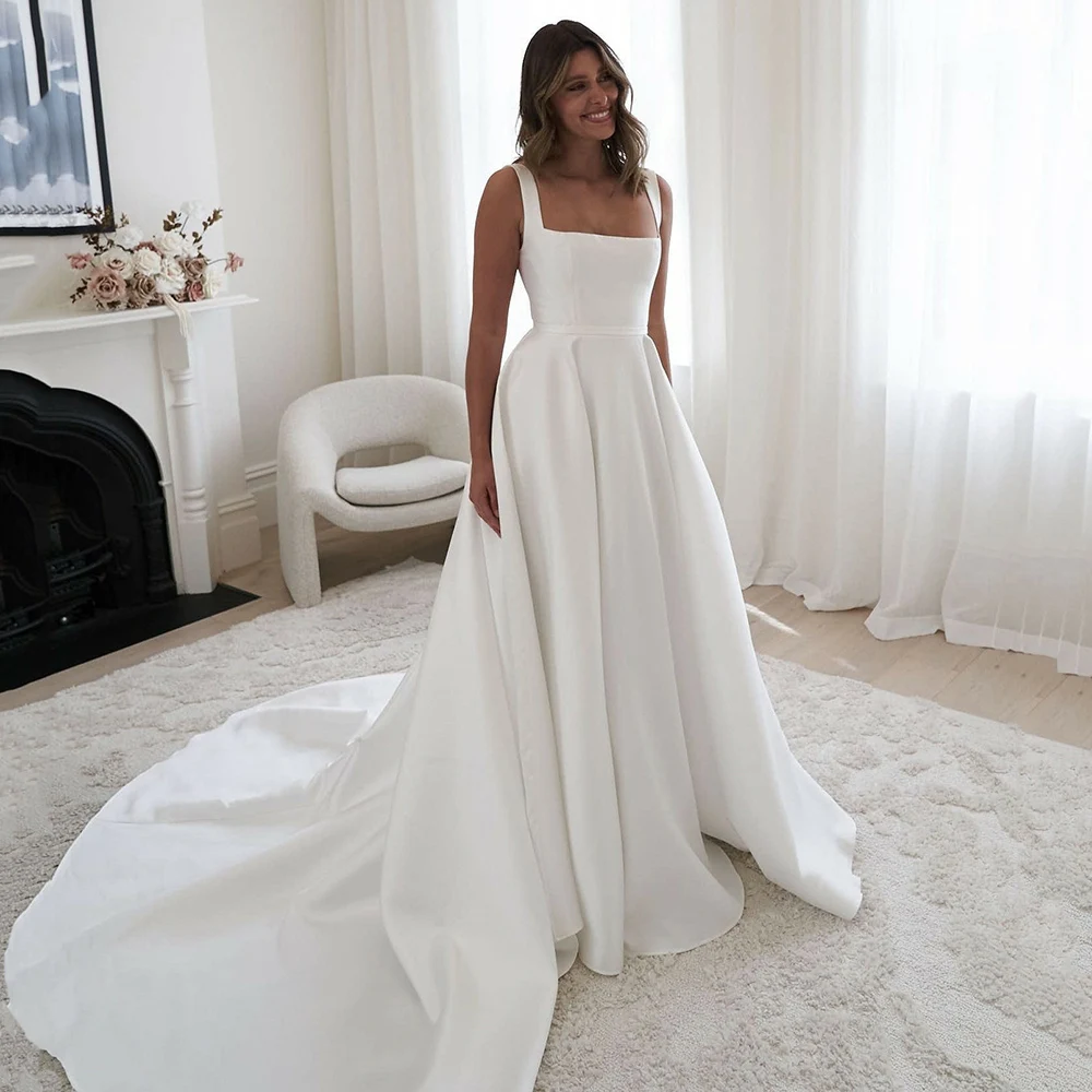 

Plus Size Wedding Dresses Customized Square Collar A Line Women 2025 Bride Dress Long Train Open Back Elegant Bridal Dress