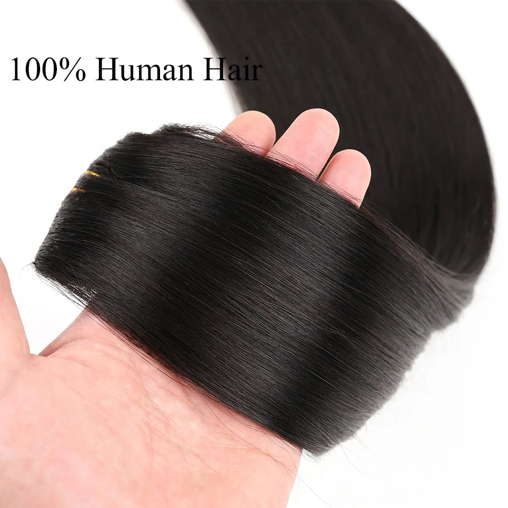 Extensiones de cabello humano con Clip, extensiones rectas de cabello humano Real, Clip de trama Doble