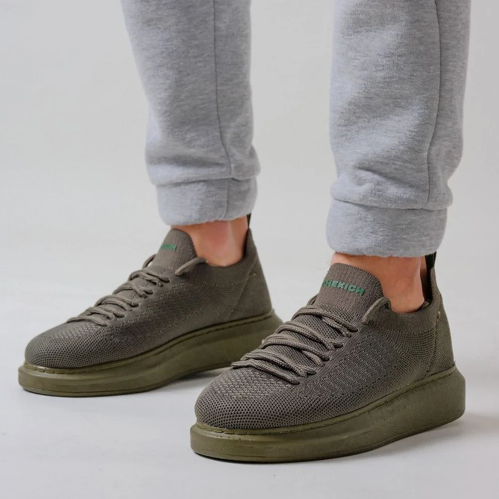 FOH Store Sneakers for Men GREEN Artificial Leather 2023 Spring Autumn Casual Lace Up Fashion Shoes High Base Sport Comfortable Light Vulcanized Daily Original Canvas Odorless Orthopedic Suits Office Wedding 307