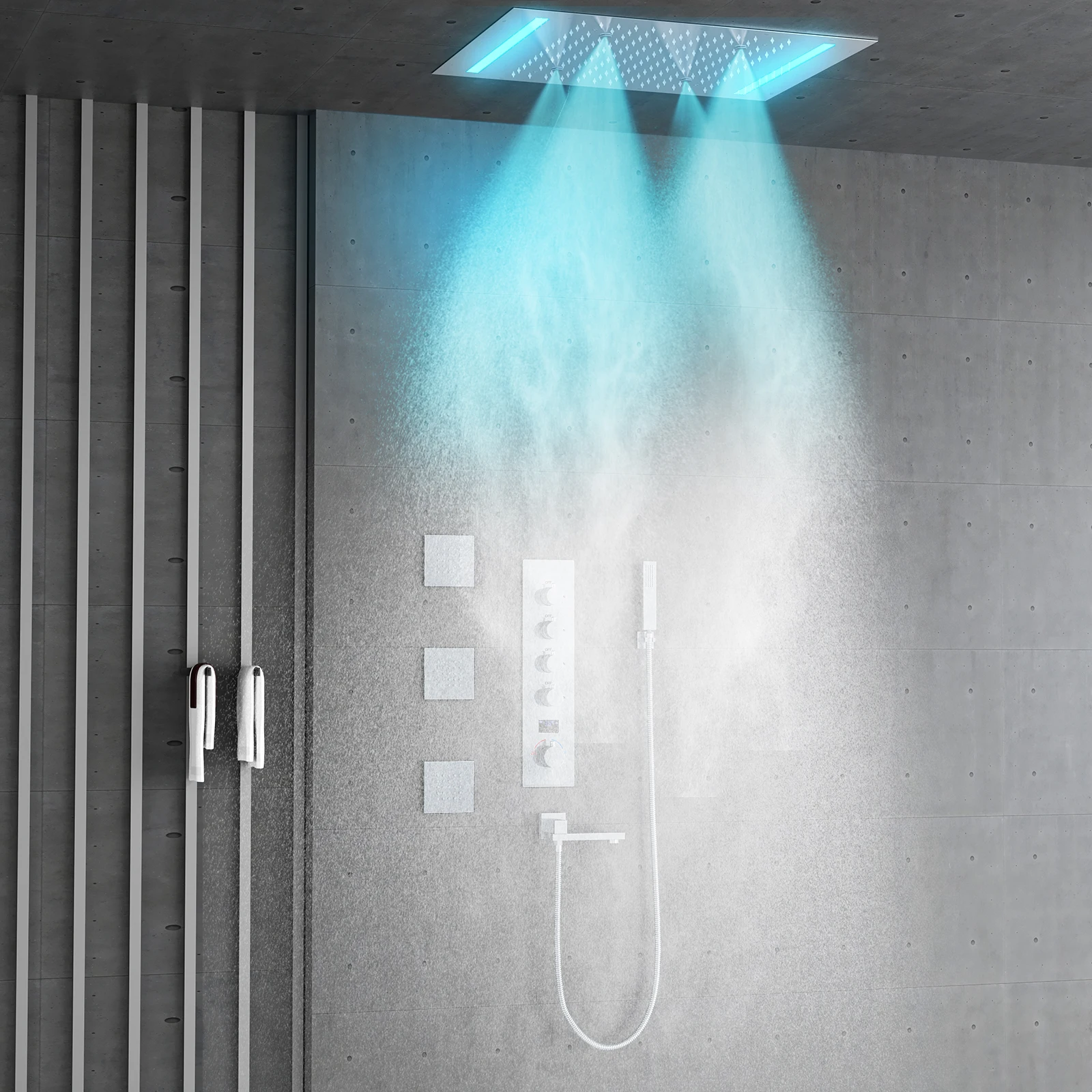 Ceiling 500*360mm Shower System Rain and Mist LED Shower Head Cold and Hot Temperature Display Shower Faucet Set