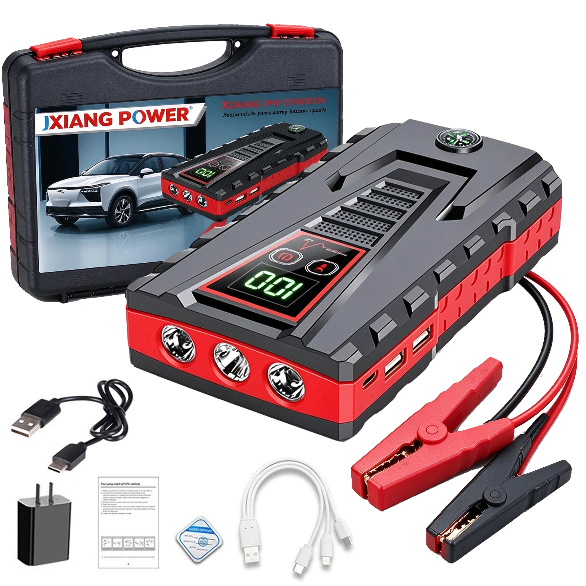 Przenośny akumulator startowy 12V 2500A o pojemności 6000 mAh, automatyczny wzmacniacz awaryjny do pojazdów z silnikiem Diesla.
