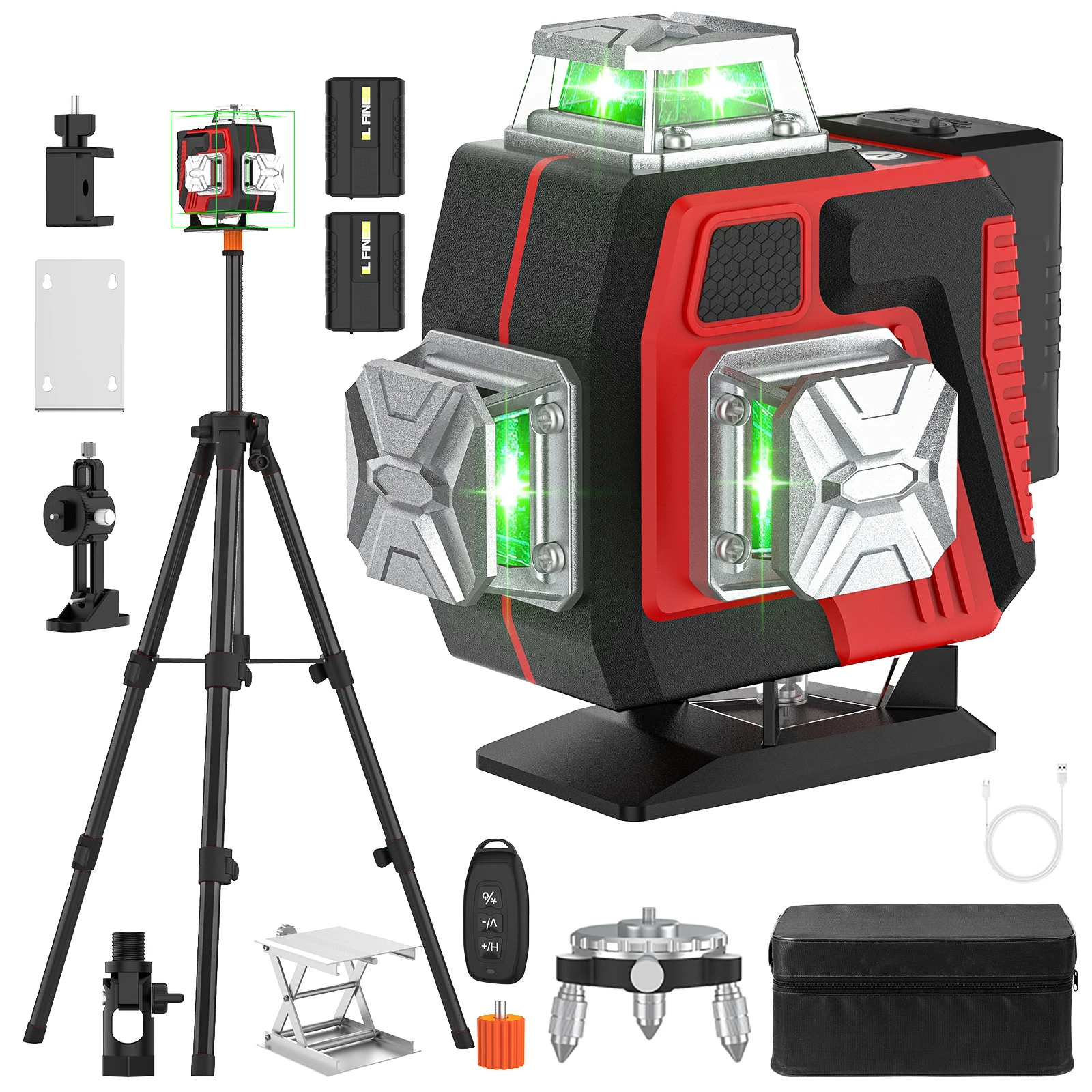 3D 4D 12 16 Linien Laser-Nivelliergerät 3 ° Schnelles automatisches Nivelliergerät mit USB-Akku für vertikale und horizontale Nivellierung