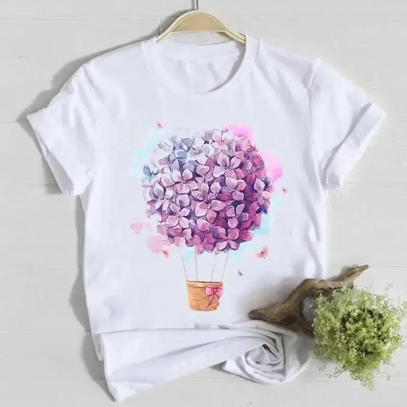 Motyl słodka słodka piękna casualowa koszulka wydruk graficzny modna wycięcie pod szyją z krótkim rękawem Plus rozmiar T-Shirt damski — zdjęcie 2