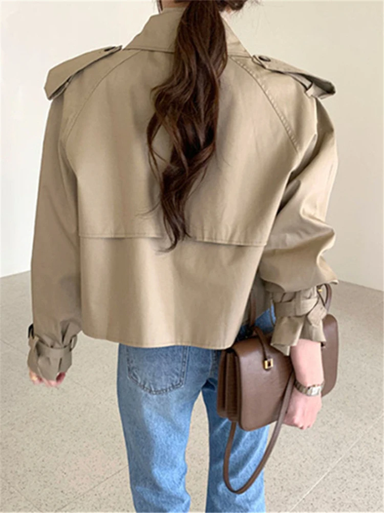 Colorfaith New 2022 Streetwear Buttons Cargo Vintage Oversize Wild Short Autumn Winter Women\'s Windbreaker Trench Tops JK1355