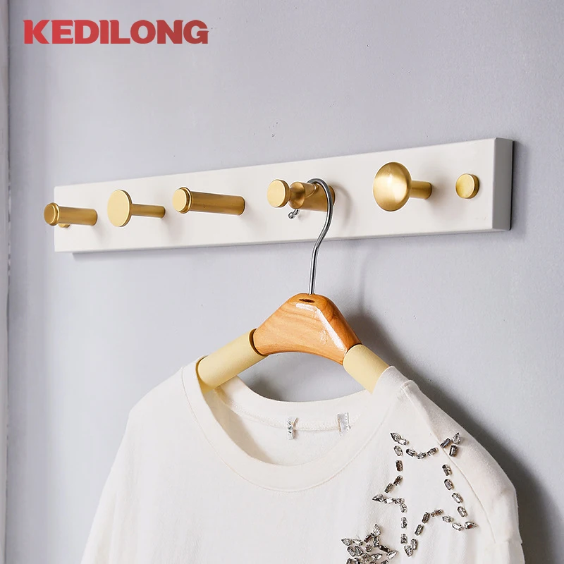 Brass solid Nordic light luxury clothes hook modern minimalist wardrobe wall perforated hanging clothes hook gold hook