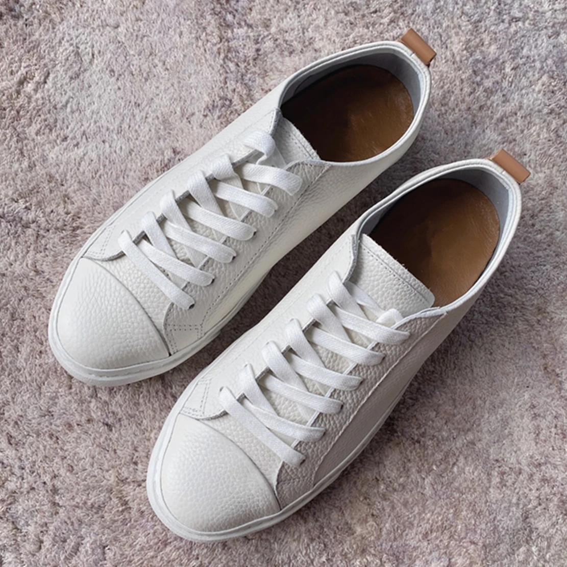 Maxdutti Women Shoes Sneakers Summer Casual Shoes Women England Simple White Cowhide Genuine Leather White  Women Shoes Woman