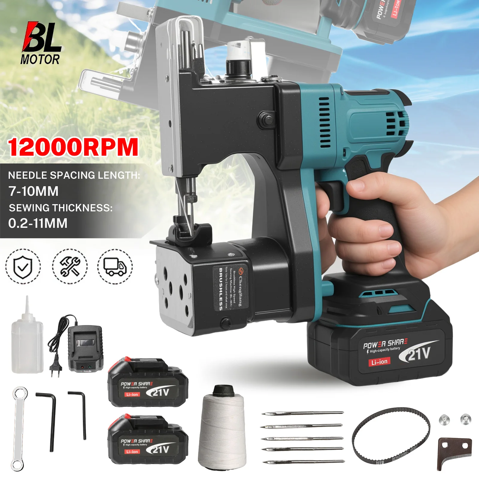 Macchina da cucire per sacchetti senza spazzole |   Chiudiporta borsa industriale portatile |   Sigillatura rapida in 2 secondi per sacchetti in tessuto PP/tela/giuta