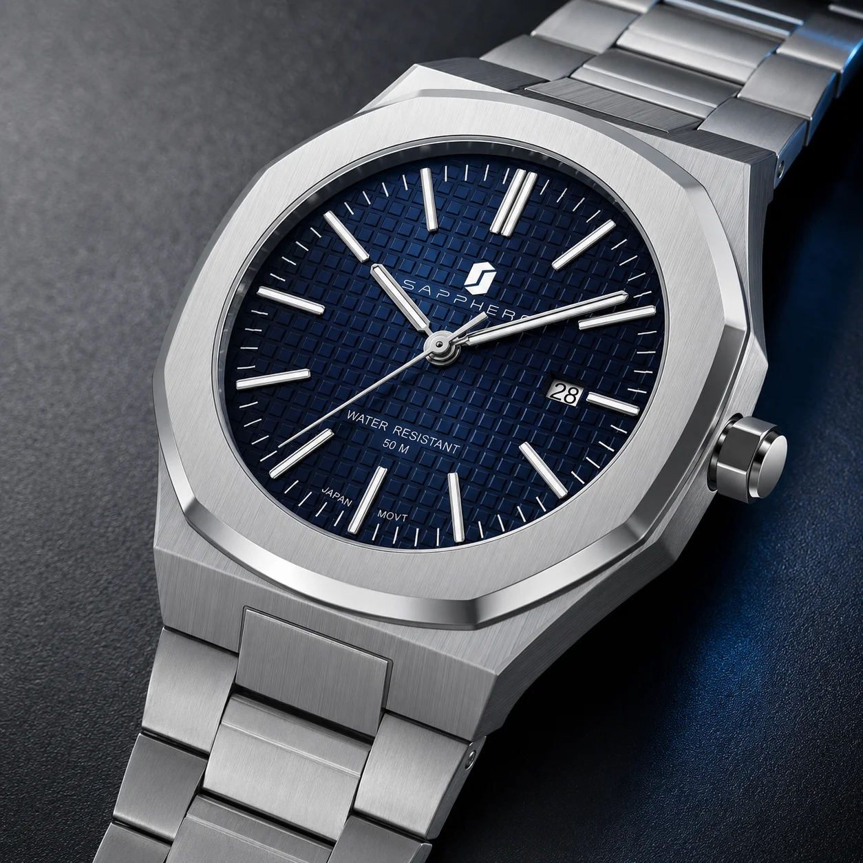 SAPPHERO Luxury Business Men\'s Watch Stainless Steel Waterproof Watch For Men Glowing Hand Date Function Tough Men Gift Watch