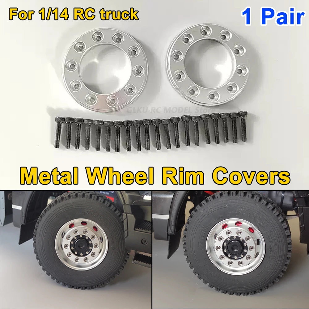 1 Pair 1/14 RC Truck Metal Wheel Hub Cover Wheel Rim Guard for Tamiya Universal Scale Model DIY Upgrade Accessories