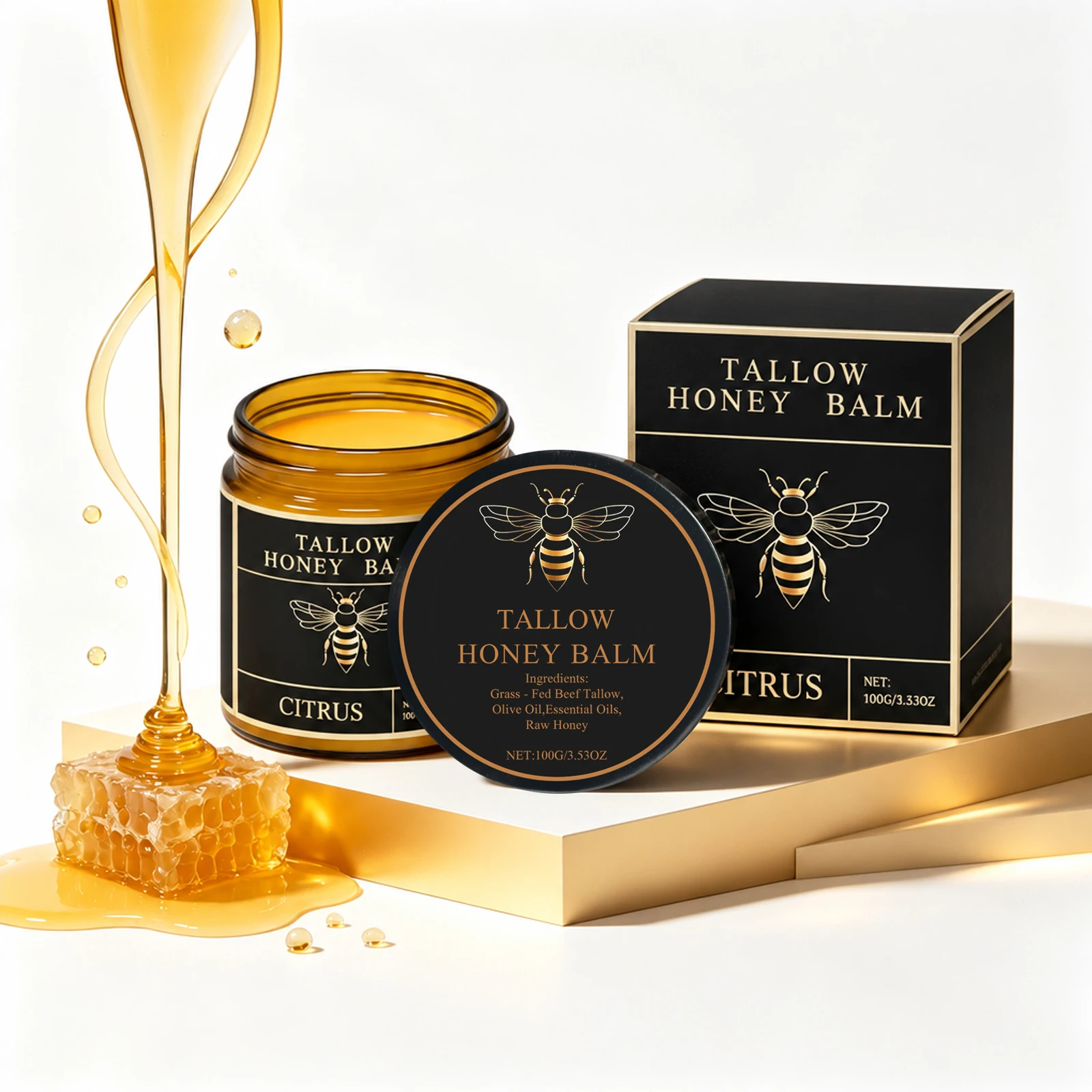 Beef Tallow for Skin Organic Grass-Fed Whipped Honey Balm Soft Smooth Skin Anti Aging Wrinkle Defense Helps Minimize Fine Lines Deeply Moisturizing Face Body Cream for All Skin Types