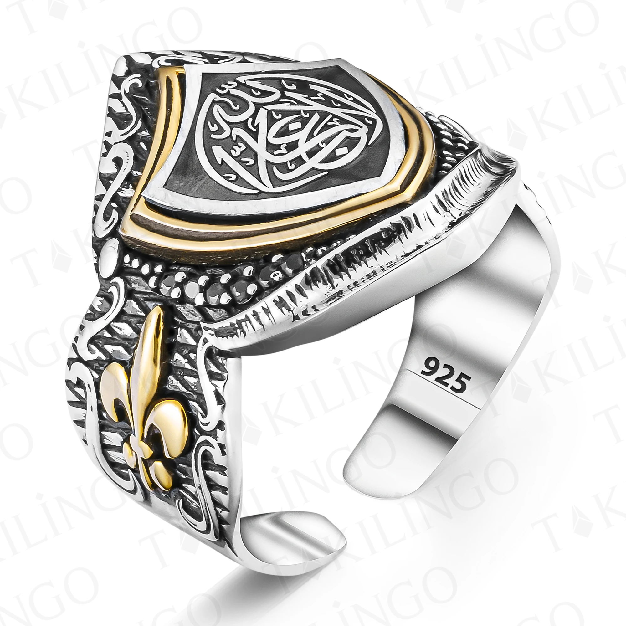 925 Sterling Silver Adjustable La Galibe Illallah Written islamic Men's Ring Religious Ring With Cubic Zirconia Muslim Jewelry