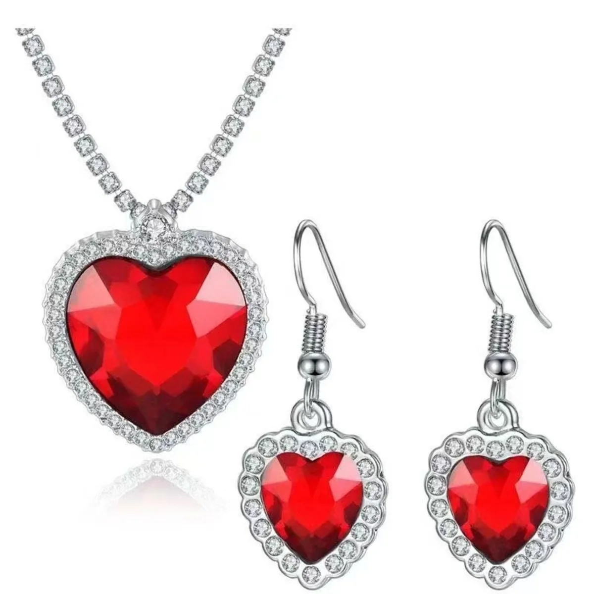 Ocean Heart Titanic Blue Pendant Necklace+Velvet Bag New Fashionable Sparkling Full Diamond Eternal Love Red Sweater Chain image 6