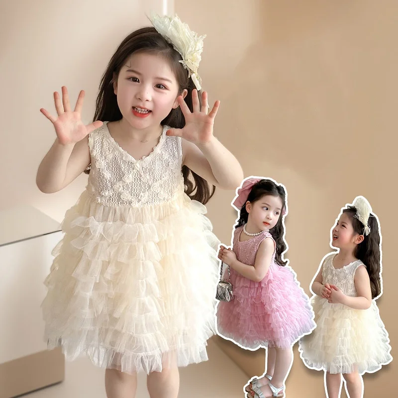 

Cute Toddler/Girls Korean Style Sleeveless Casual & ComfortableTulle Dress，Fluffy Tiered Ruffle，Stylish Kids’ Formal/Casual Wear