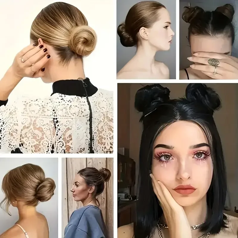 Straight Synthetic Messy Bun Hair Piece Natural Looking Chignon Hair Extension With Mini Rubber Band Scrunchies Donut Wig Hair