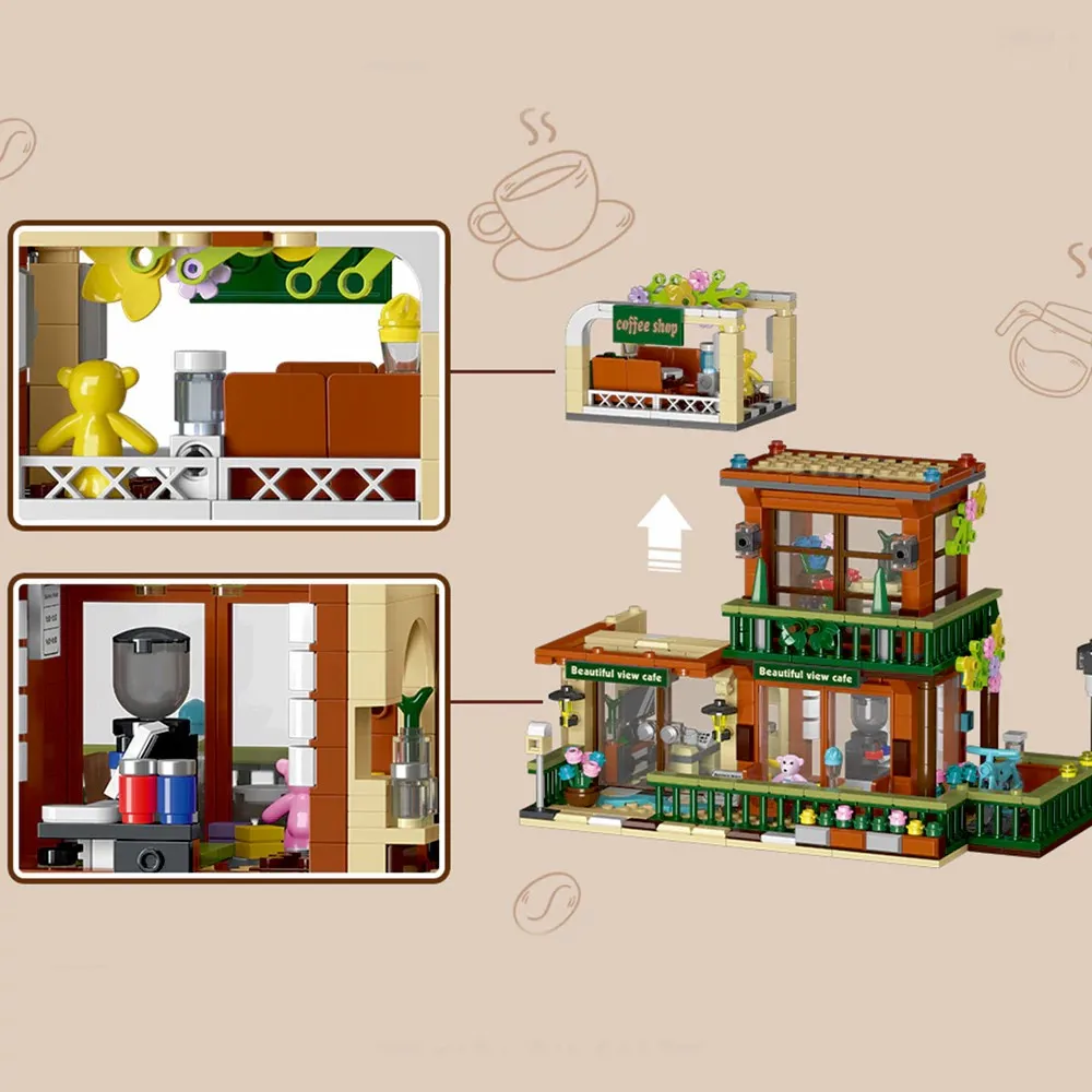  875 قطعة شرفة مقهى الإضاءة منزل المباني مجموعة مدينة مخزن العمارة وحدات بنة التجمع أطقم منمذجة هدية #4