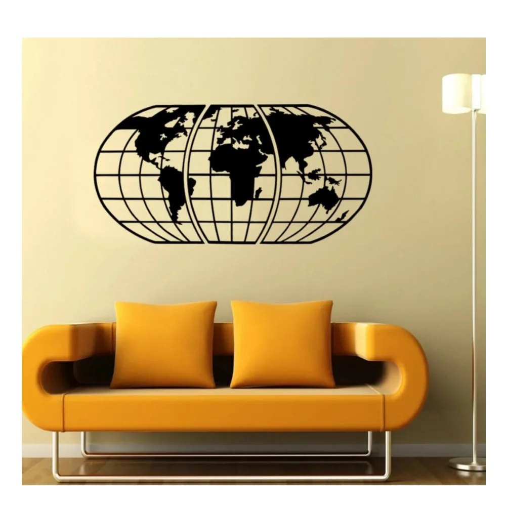 World Map Atlas 3 Pieces Laser Cut Wooden Wall Decor Black 120cm For Office And Home Gift Accessories And Furniture Decoration 2