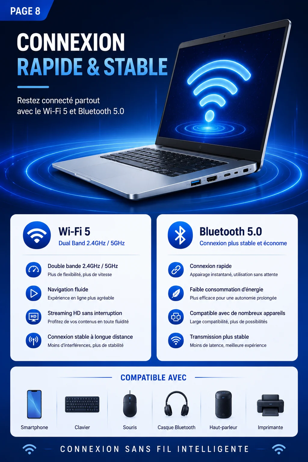 15.6-inch Full HD IPS Laptop with Intel Core i3, Windows 11 Pro, 16 GB RAM, 512 GB SSD, Wi‑Fi 5, Bluetooth 5.0, French keyboard, keyboard protective film, fingerprint reader, lightweight laptop for students, work, and desk use, 1920x1080 display