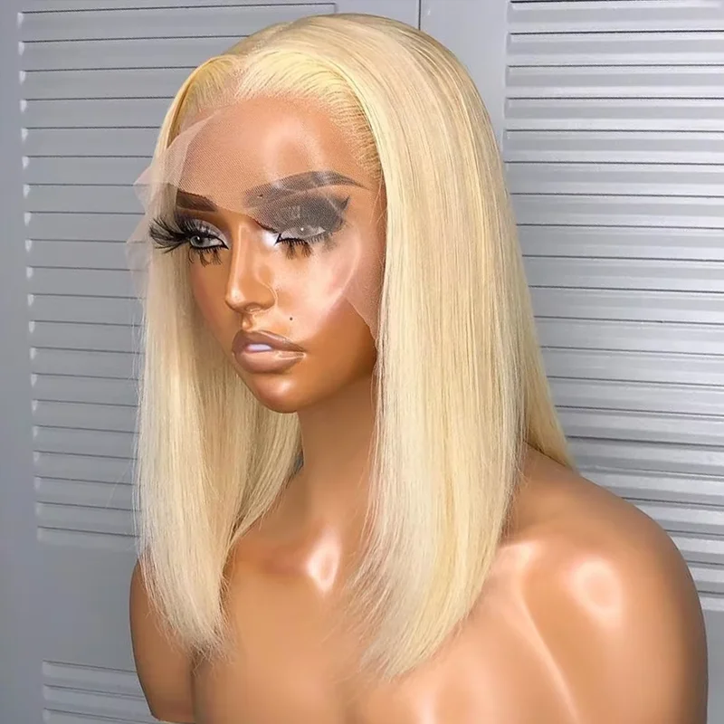 

Blonde Short Straight Bob Wigs 13x4 lace Frontal Wigs Honey 613 Blonde Bob Wig Brazilain Human Hair For Women 100% Virgin Hair