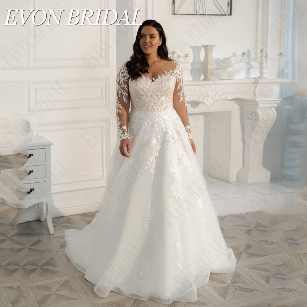 Evon Bridal Элегантное свадебное платье 2024 с длинными рукавами Увеличить размер свадебного платья СвадебноЖенское свадебное платье EVON,