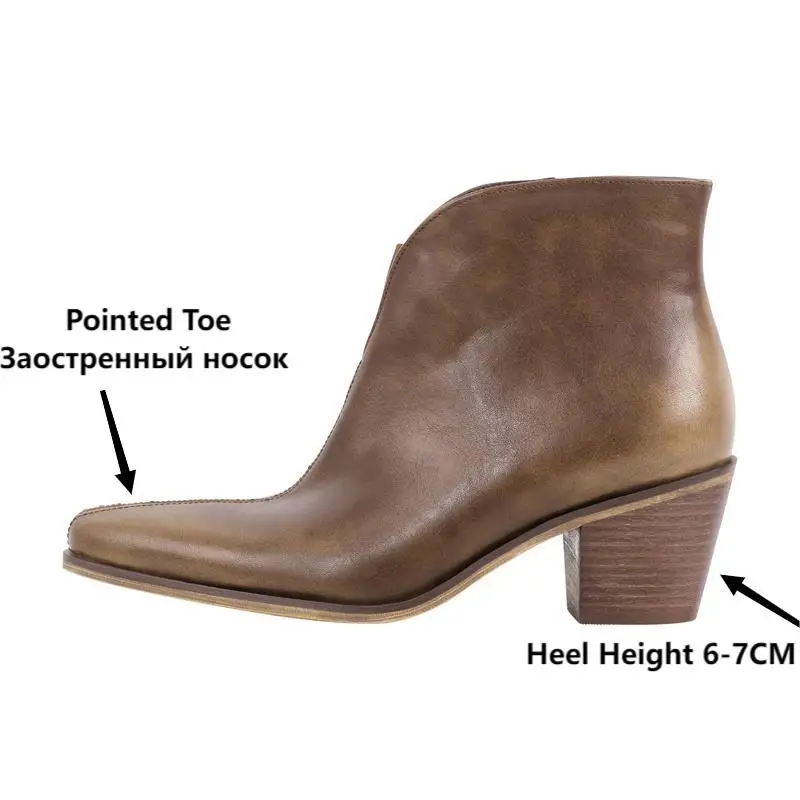 Onlymaker Pointed Toe  Zipper Chunky Heel Western Ankle Boots  Big Size Westen Cowgirl  Boots