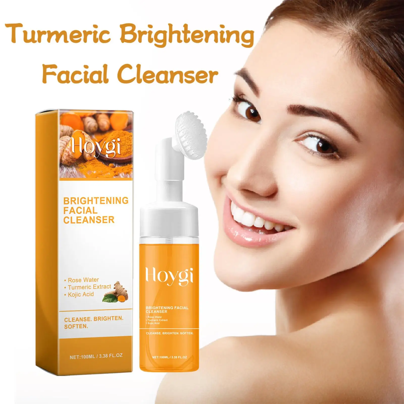 

Hoygi 100ml Turmeric Brightening Facial Cleanser Face Glowing Exfoliating Remove Blackhead Shrink Pores Hydrating Face Cleaner