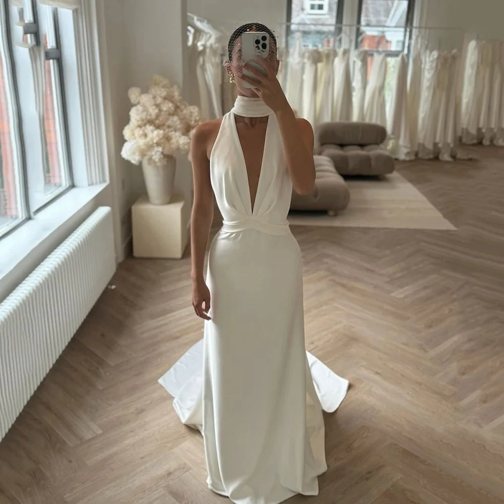 Msikoods Zivil Hochzeit Kleid Frauen Halter-Backless Sexy Brautkleid Meerjungfrau Hochzeit Party Kleid Frauen Brautkleid Angepasst