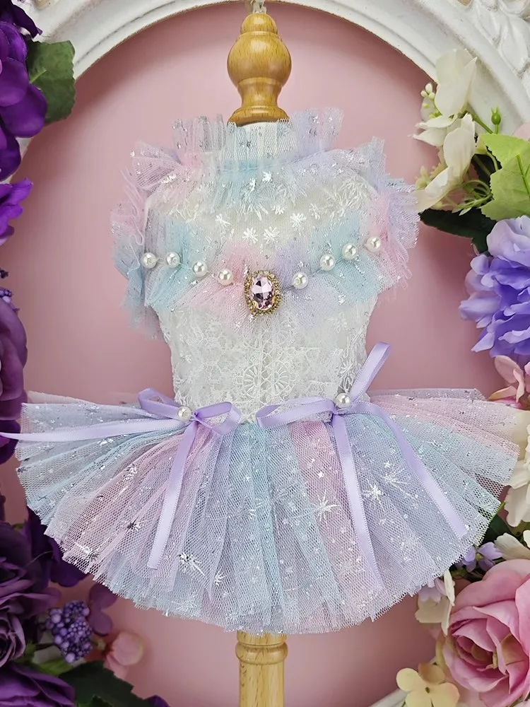 

Handmade Dog Clothes Pet Supplies Unique Design Elegant Princess Dress Lace Tulle Tutu Dress Pearl Embellishments Wedding Party