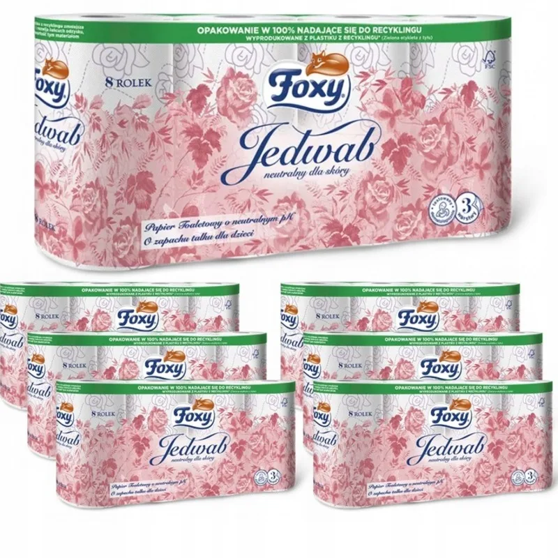 Papier toaletowy Foxy Jedwab neutralny dla skóry (8 rolek) x 7 opakowań