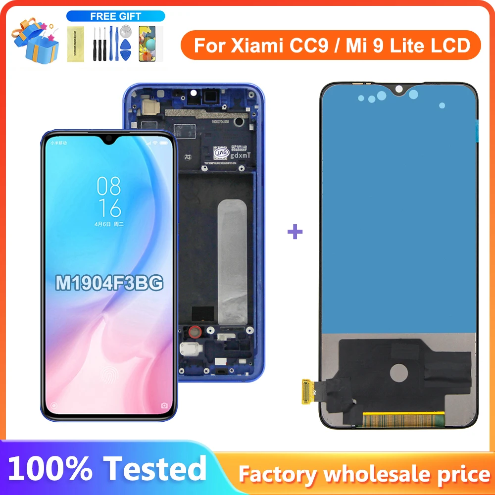 100% Tested For Xiaomi CC9 LCD Display Touch Screen Digitizer Assembly With Frame Replacement For Xiaomi Mi 9 lite M1904F3BG Lcd