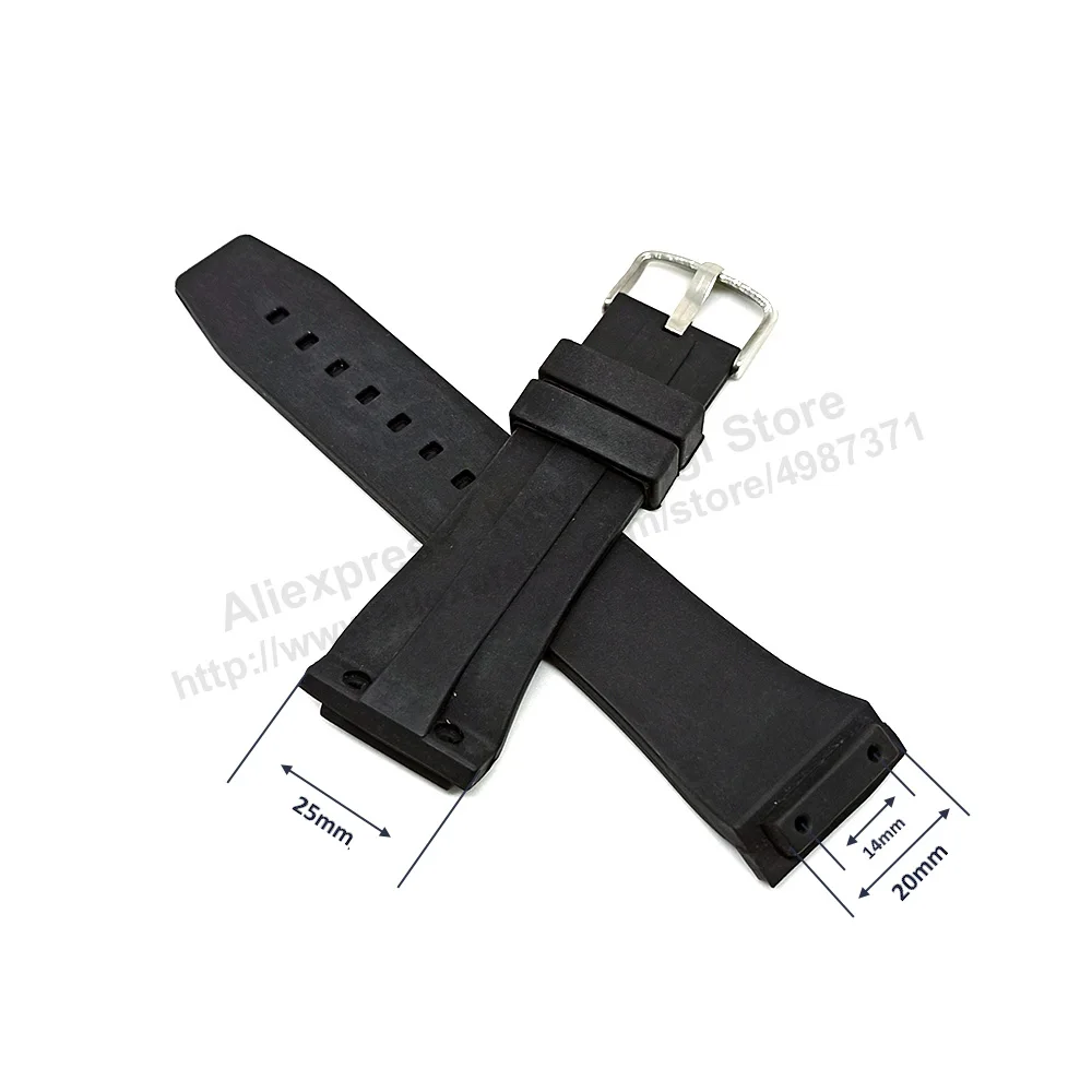 25mm Black Rubber Silicone Watch Band Strap compatible for Concord