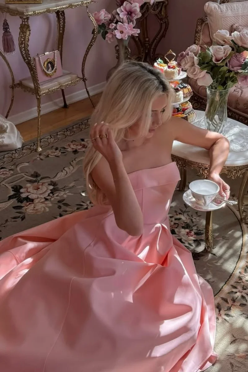ジェシカ恋人ピンクのイブニングドレスオフショルダーサテンプリンセスウエディングドレス A ライン女性 Vestidos デ · フィエスタカスタマイズ