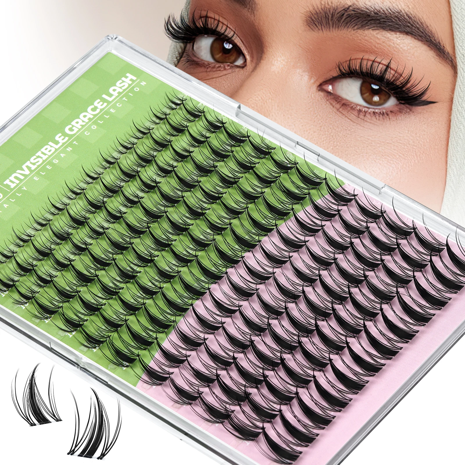KEYYOU Fairy Lash Clusters Soft Invisible Band Manga Lashes D Curl 8-18MIX