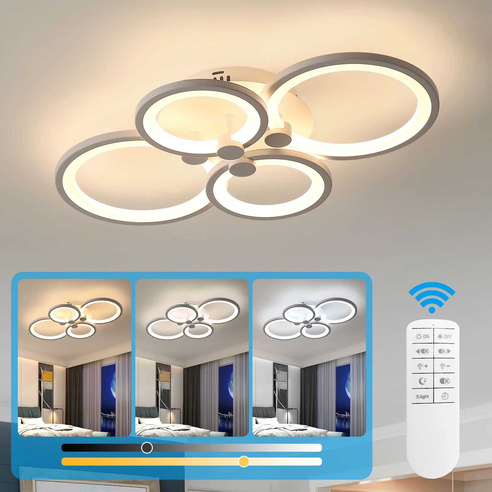Image of Dimmbare moderne LED-Deckenleuchte, 41W 4800 Lm moderne Metall-Acryl-Deckenlampe, einstellbare Helligkeit für Wohnzimmer, 3000-6500K