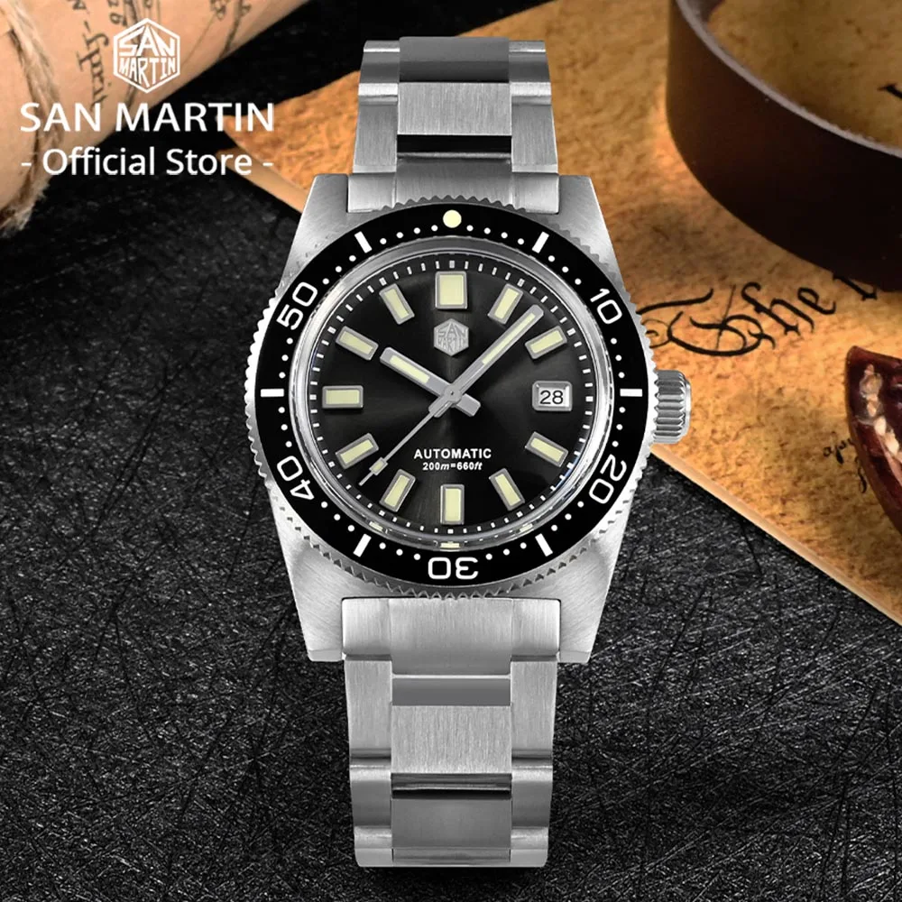 San Martin New 62mas 37mm Diver Mens Watch Classic Luxury Sapphire ST2130 SW200 Automatic Mechanical Watches Date 20Bar Luminous
