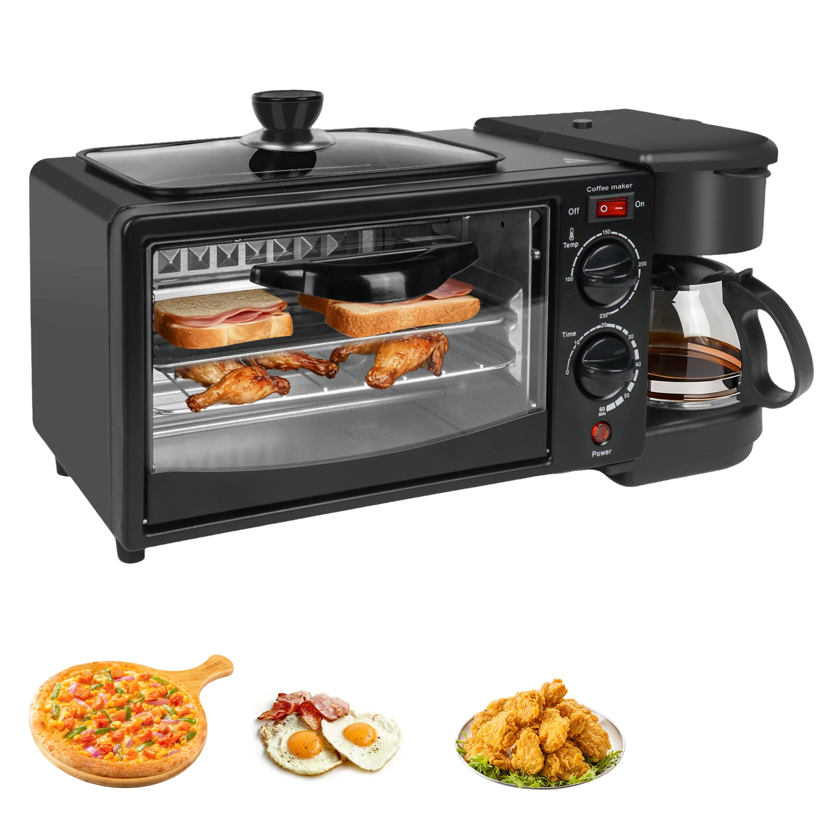 Máquina eléctrica 3 en 1 para el hogar, máquina para hacer sándwiches, cafetera multifunción, horno, sartén para pan y pizza
