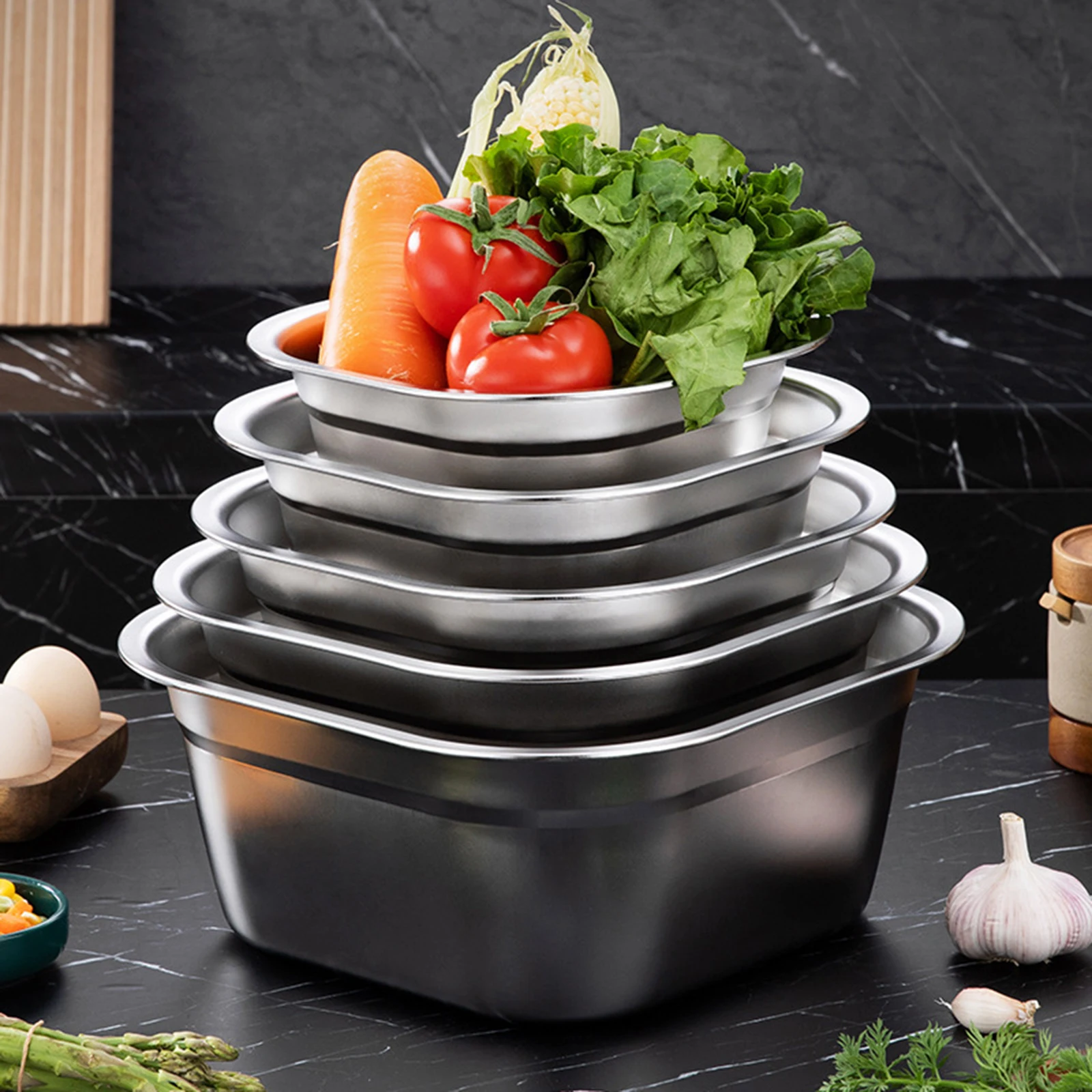 Stainless Steel Square Basin Versatile Mixing Bowl for Kitchen Dinner Buffet,Food Storage Container Buffet Server Snack Plate